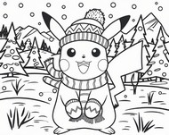 Kleurblad - Winter - Pikachu