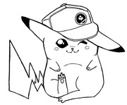 Dibujo para colorear Pikachu con el gorro de sacha.