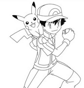 Coloring page Pikachu and Sacha