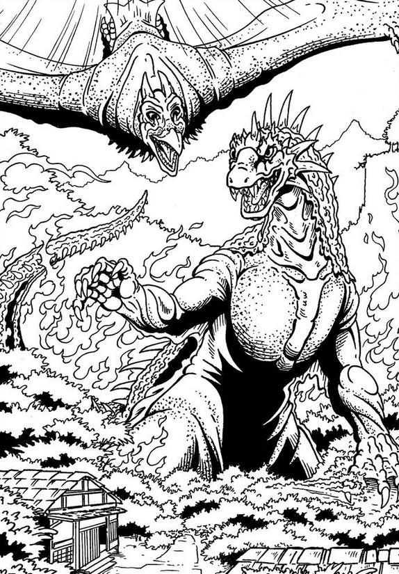 Desenho para colorir Rodan e Varan