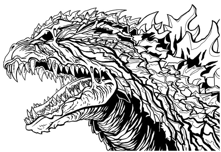 Kleurplaat Hoofd van Godzilla