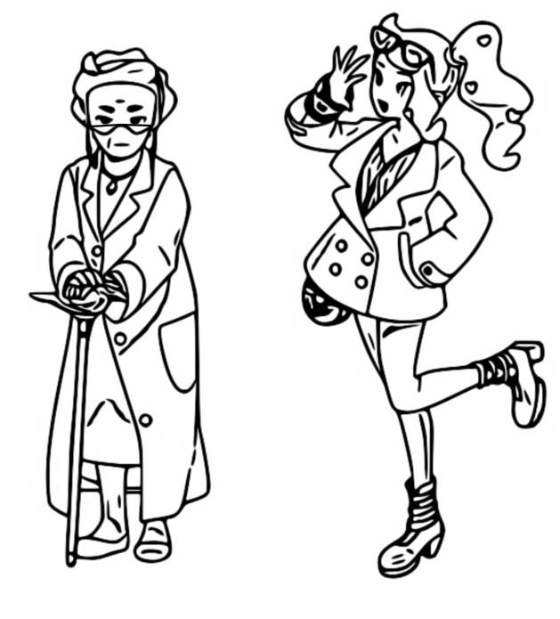 Coloring page Professor Magnolia and Sonia