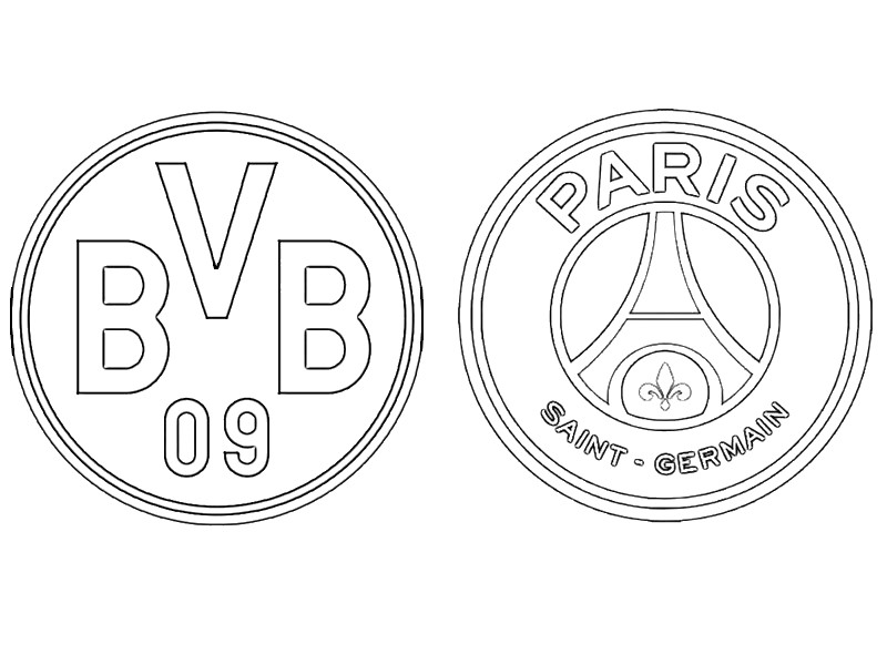 Desenho para colorir Oitavas de final : BV Borussia Dortmund - PSG Paris Saint-Germain - Liga dos Campeões da UEFA 2020