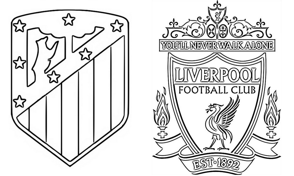 Desenho para colorir Oitavas de final : Atletico de Madrid - Liverpool FC - Liga dos Campeões da UEFA 2020