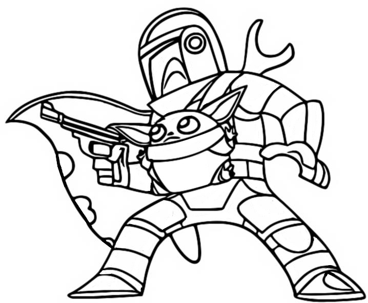 Coloring page The Mandalorian and Baby Yoda