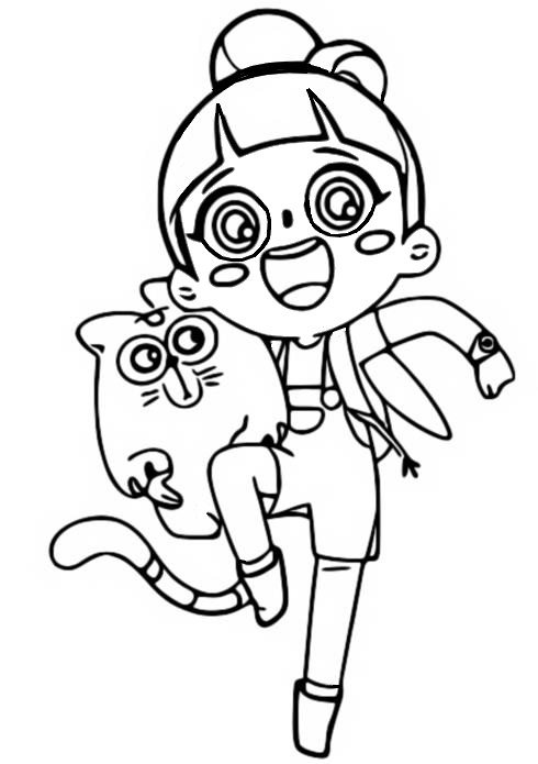 Coloring page With her cat Mao Mao