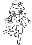 Coloriage Avec son chat Miou-Miou