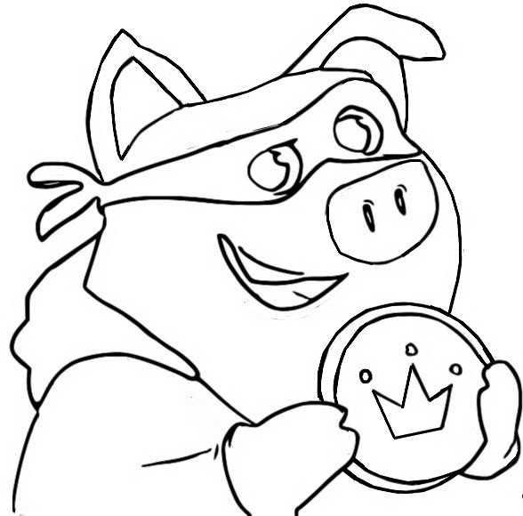 Desenho para colorir O porco com uma moeda de ouro
