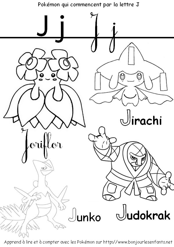 Coloriage Les Pokémon qui commencent par J: Joriflor, Jirachi, Junko...