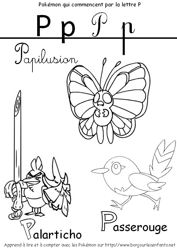 Coloriage Les Pokémon qui commencent par P: Papilusion, Palarticho, Passerouge