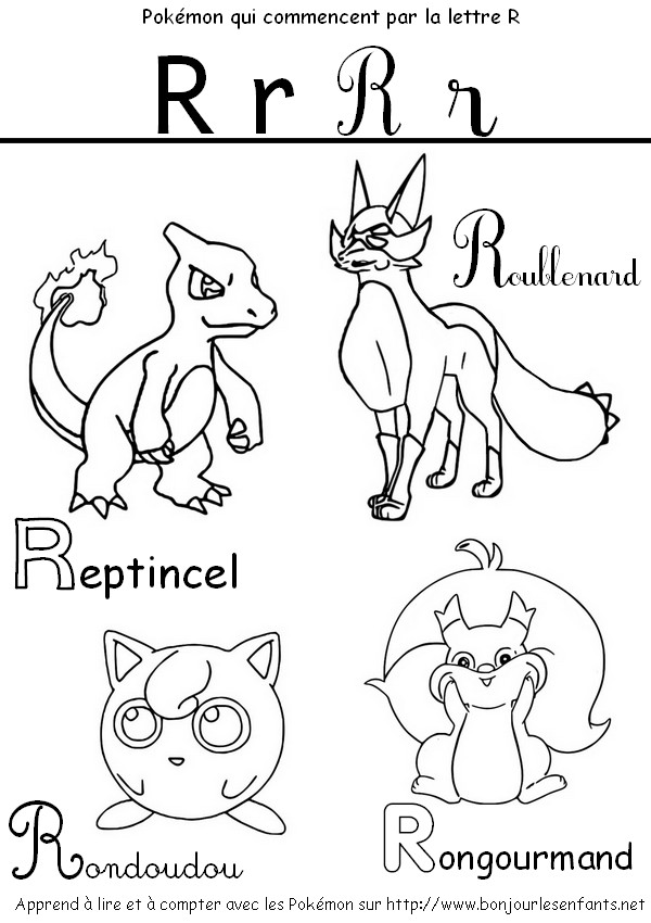 Coloriage Les Pokémon qui commencent par R: Reptincel, Rondoudou, Rongourmand - J'apprends les lettres de l'alphabet avec les Pokémon