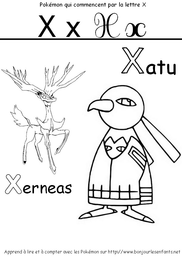 Coloriage Les Pokémon qui commencent par X: Xatu, Xerneas - J'apprends les lettres de l'alphabet avec les Pokémon