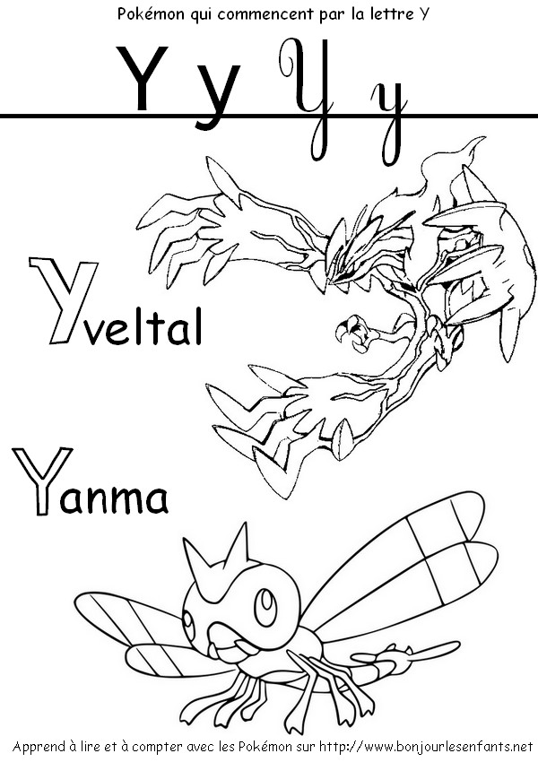 Coloriage Les Pokémon qui commencent par Y: Yveltal, Yanma - J'apprends les lettres de l'alphabet avec les Pokémon