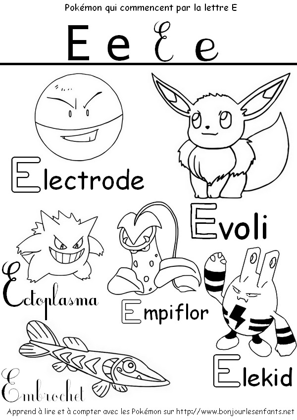 Coloriage Les Pokémon qui commencent par E: Electrode, Evoli, Ectoplasma, Elekid,... - J'apprends les lettres de l'alphabet avec les Pokémon