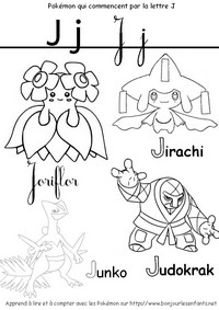 Coloriage Les Pokémon qui commencent par J: Joriflor, Jirachi, Junko...