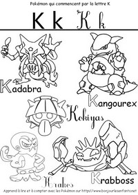 Coloriage Les Pokémon qui commencent par K: Kadabra, Kangourex, Krakos...