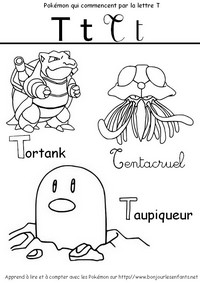 Coloriage Les Pokémon qui commencent par T: Taupiqueur, Tortank, Tentacruel