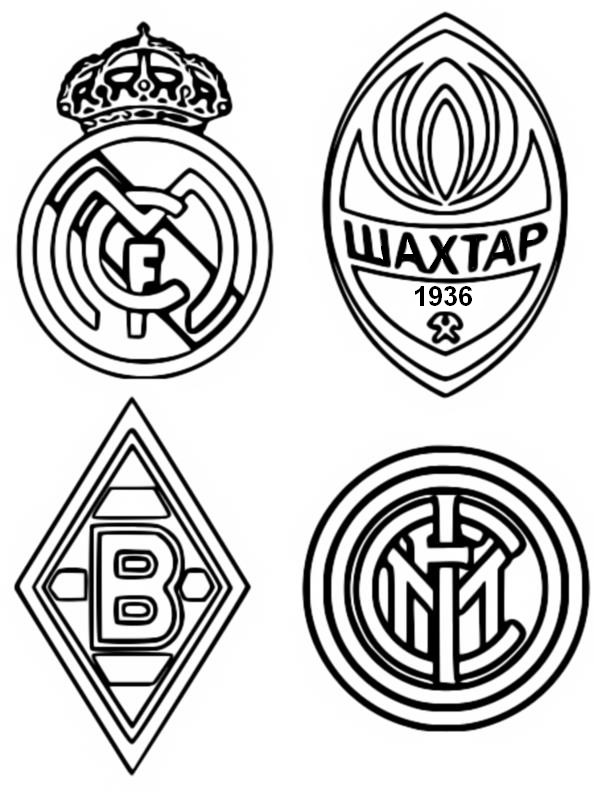 Coloring page Group B: Real Madrid - Chakhtar Donetsk - Inter Milan - Borussia Mönchengladbach - UEFA Champions League 2021