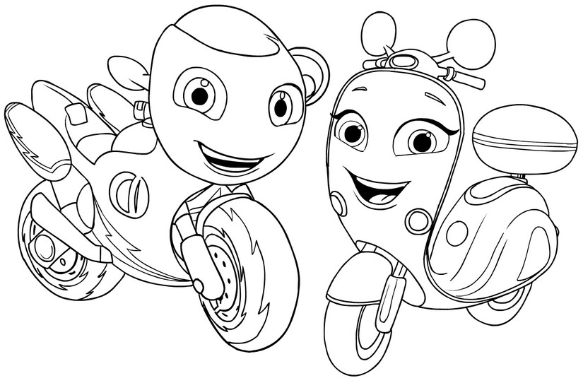 Desenho para colorir Ricky Zoom e Scootio Wizzbang