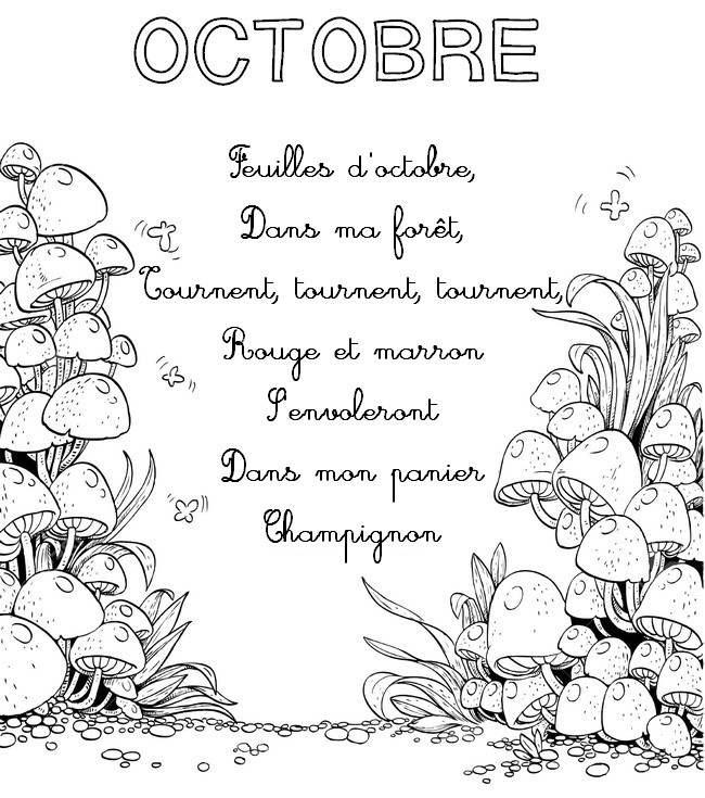 Coloriage Poésie: Feuilles d'octobre Dans ma forêt Tournent, tournent, tournent...