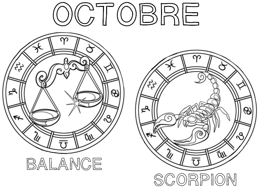 Coloriage Balance et scorpion - Octobre