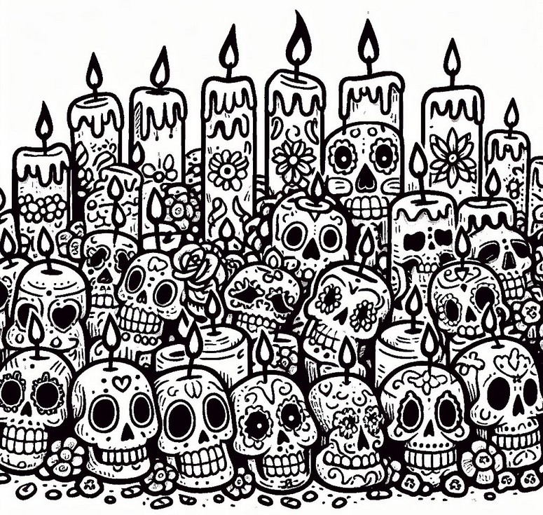 Dibujo para colorear Velas y calaveras