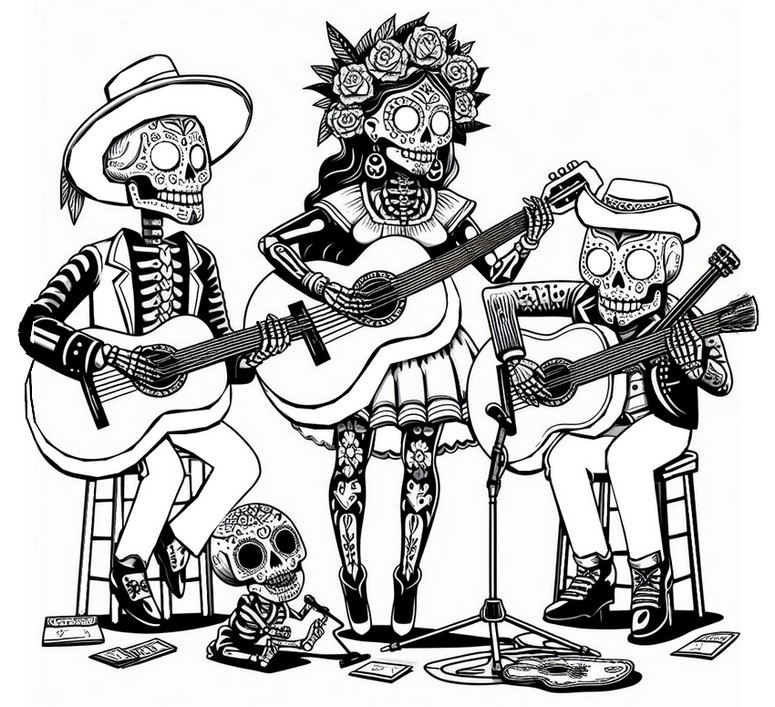 Coloring Page The Day Of The Dead The Musicians 05