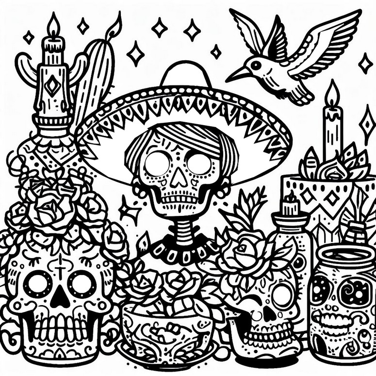 Coloring Page The Day Of The Dead Offering 06