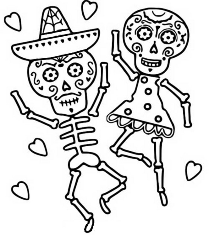 Dibujo para colorear Dia de Muertos : Baile esqueleto 11