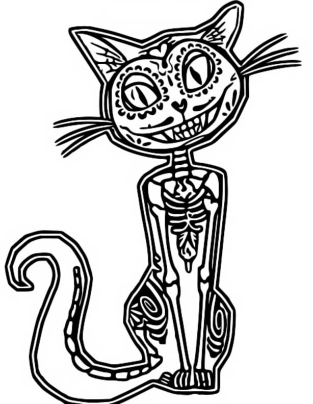 Dibujo para colorear Dia de Muertos : Gato 13