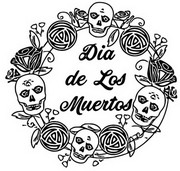 Dibujo para colorear Guirnalda de rosas y calaveras