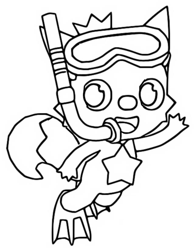 Desenho para colorir Pinkfong, nadadeiras e snorkel