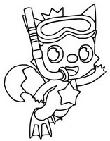 Disegno da colorare Pinkfong, pinne e boccaglio