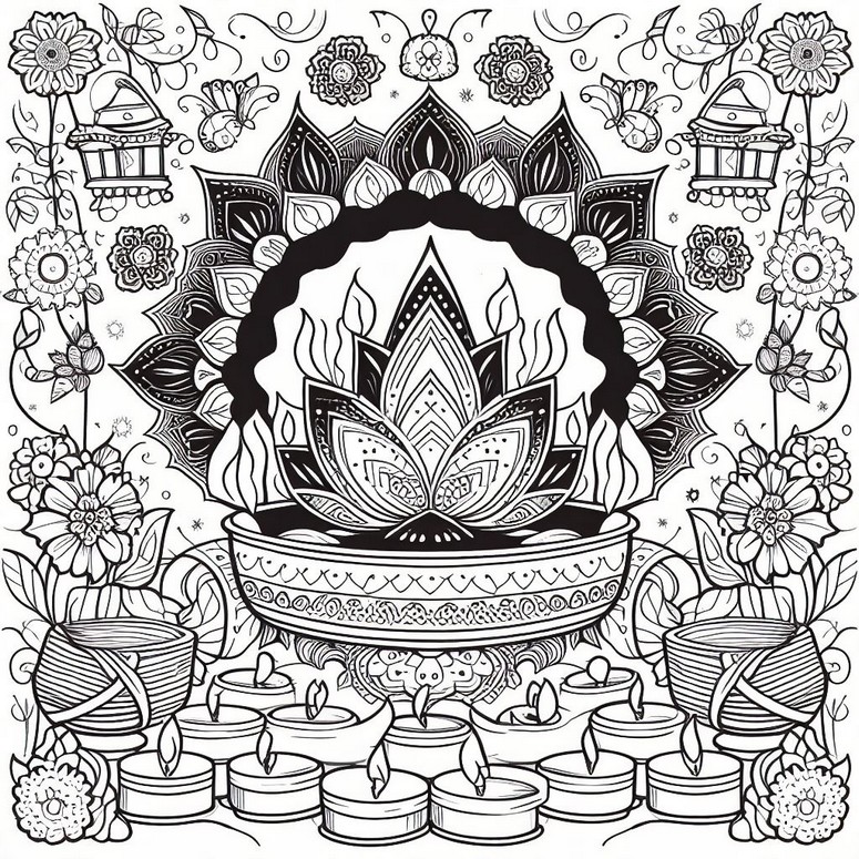 Desenho para colorir Velas e decorações