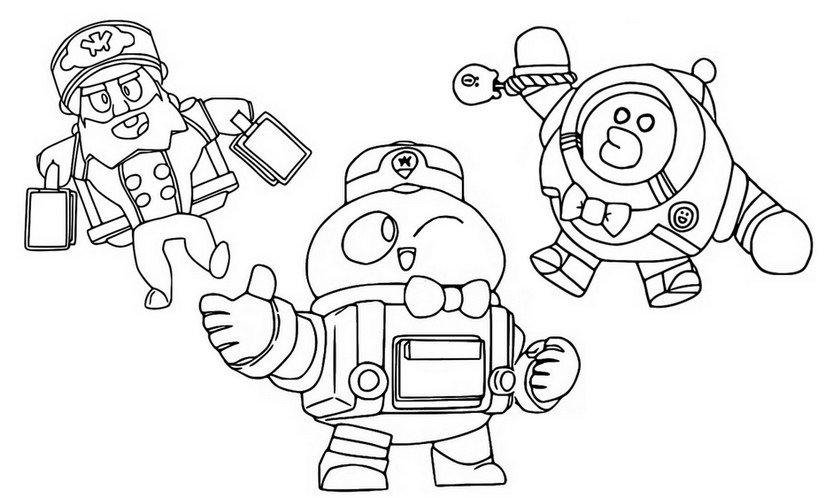 Coloring page Lou, Bellhop Mike and Cony Max - Brawl Stars Season 4 Snowtel