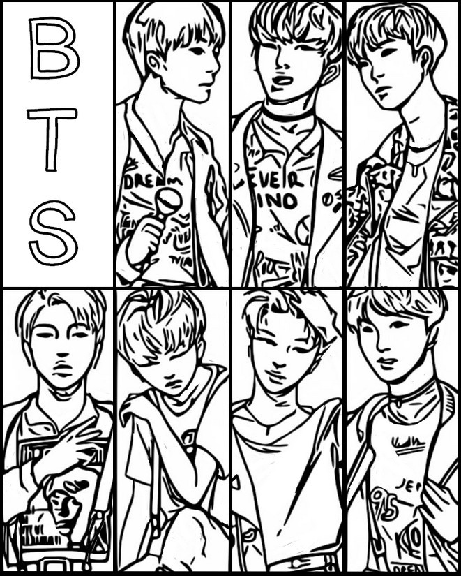 Dibujo para colorear BTS : Grupo de Corea del Sur 1