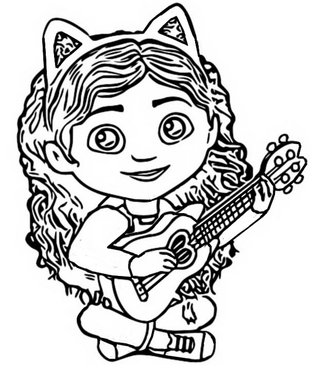 Boyama Sayfası Gabby gitar çalar - Gabby nin Hayal Evi