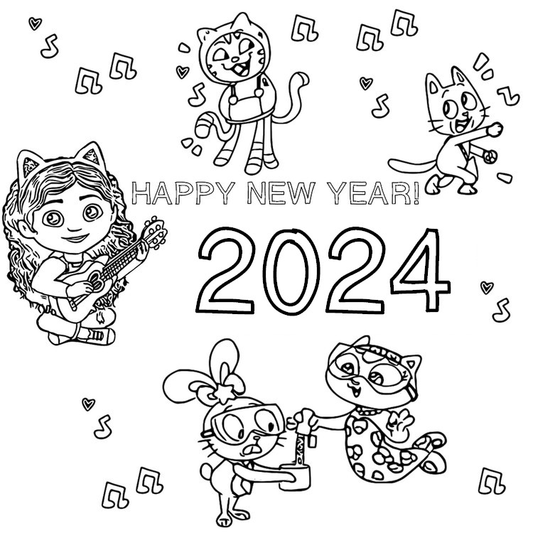 Imagini de colorat Anul Nou fericit 2022! - Gabby's Dollhouse