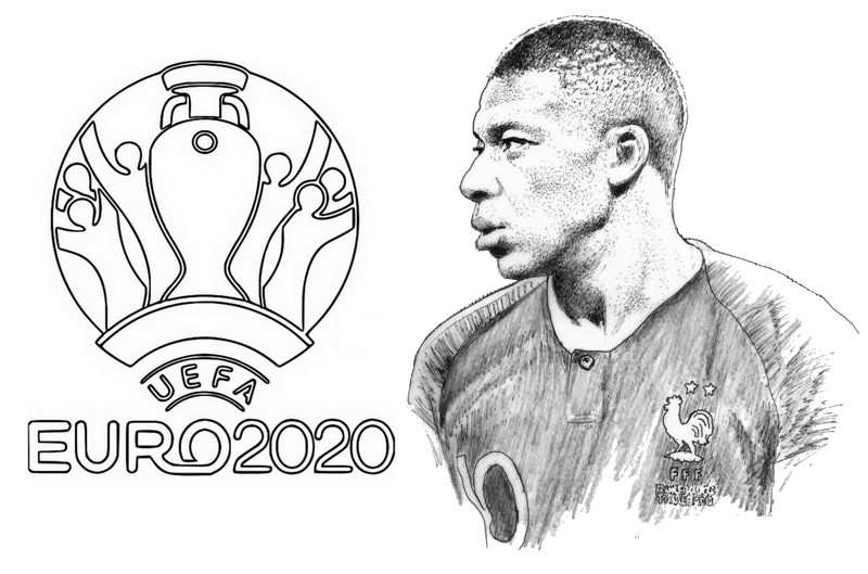 Kleurplaat Kylian Mbappé - Team Frankrijk - Euro 2020 2021