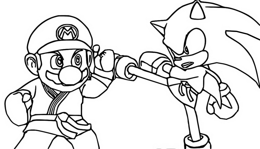 Dibujo para colorear Mario y Sonic en los Juegos Olímpicos de Tokio 2020 :  Sonic - Mario - Karate 1
