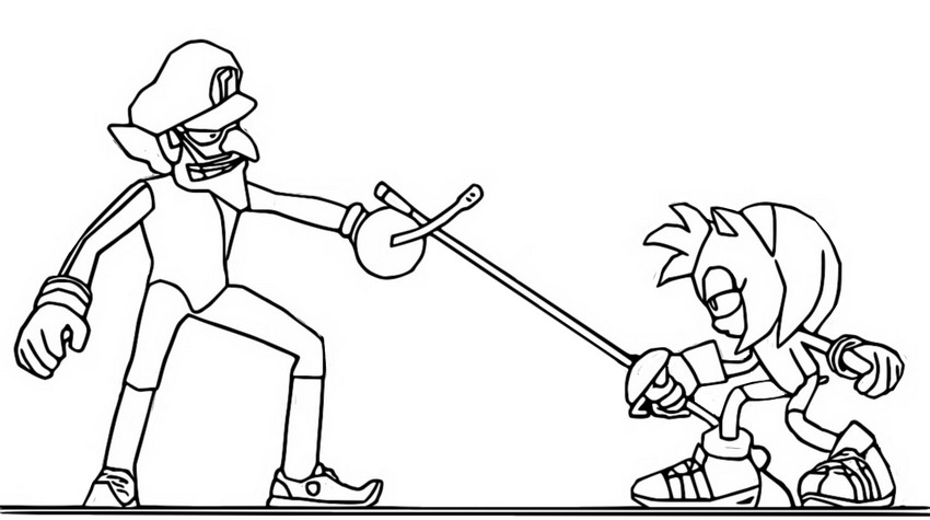 Coloring page Waluigi - Amy Rose - Fencing - Mario and Sonic at the Olympic Games Tokyo 2020