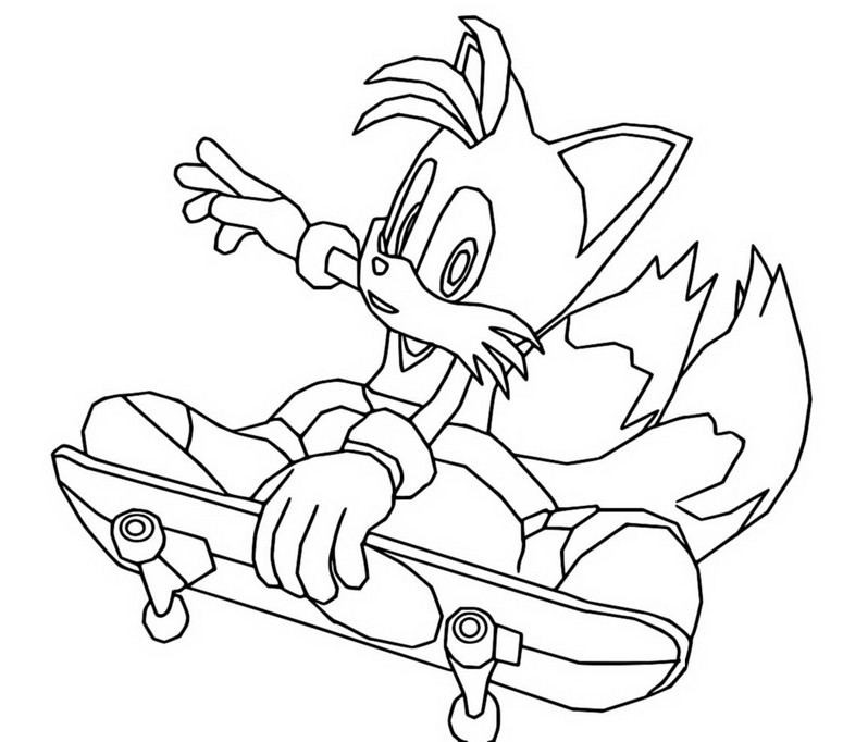 Coloring page Tails - Skateboard - Mario and Sonic at the Olympic Games Tokyo 2020