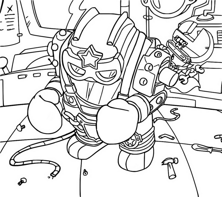 Dibujo para colorear En reparación - Powerbots Mech Fixer - Superthings El combate de Powerbots