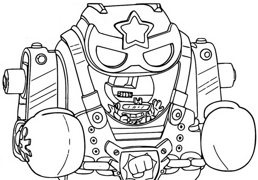 Dibujo para colorear Mech Fixer está listo para la batalla - Superthings El combate de Powerbots