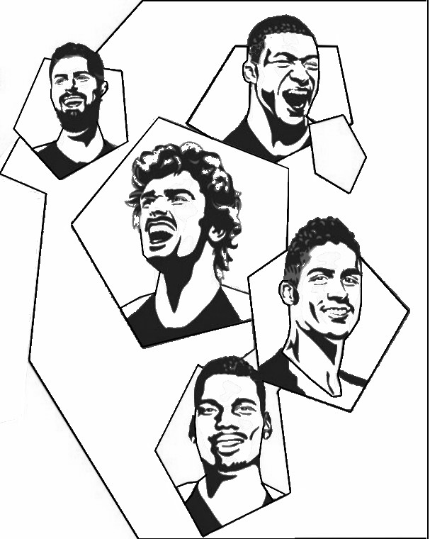 Dibujo para colorear Mbappé, Giroud, Griezmann, Varane, Pogba