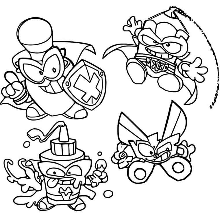 Coloring page Sharp Squad: Strike Shield - Sketchy - Double Shack - Mustery - Superthings Kazoom Kids - Superzings 8