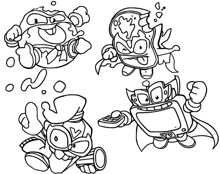 Coloring page Top Bandits: Dr. Screen, Don Glazed, Breadhead, Bad Smile - Superthings Kazoom Kids - Superzings 8