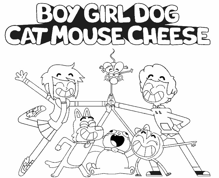 Coloriage Logo - Boy Girl Dog Cat Mouse Cheese