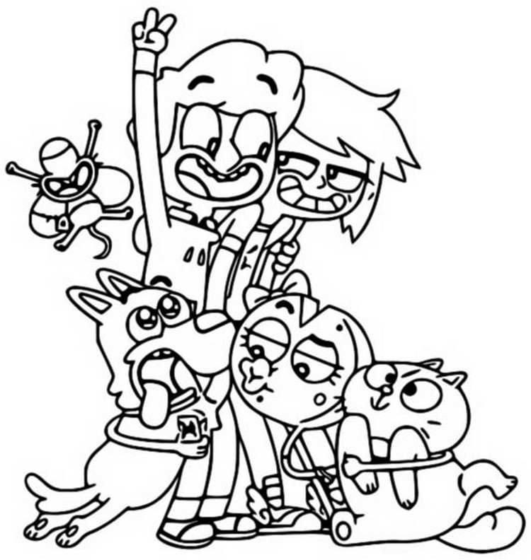 Coloriage La famille - Boy Girl Dog Cat Mouse Cheese