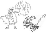 Coloring page Episode 1: The Champion. Leon, Eternatus and Charizard.